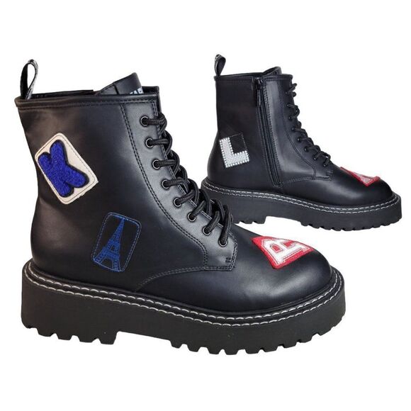 Karl Lagerfeld Paris Dixie Patched Combat Boots (Size 11M) - Picture 3 of 9